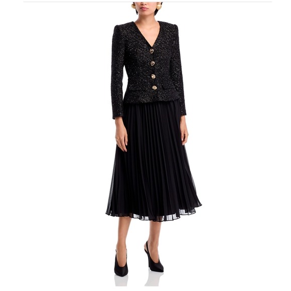SELF PORTRAIT Black Tinsel Boucle Jacket Midi Dress Set 0